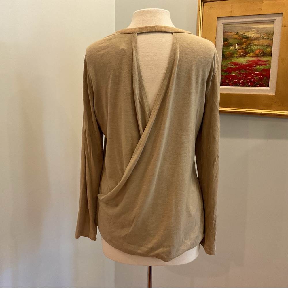 Miilla Tan Faux Suede Drape‎ Back Long Sleeve Top